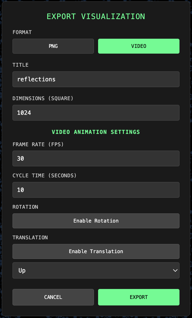 Export visualization settings