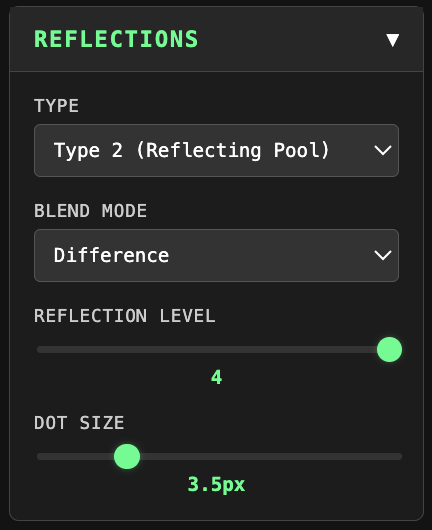 Reflections controls panel